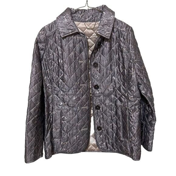 CHICO'S Women's Jacket Coat Taupe Quilted Metallic Python Size 0 or 4/6 - Picture 1 of 8